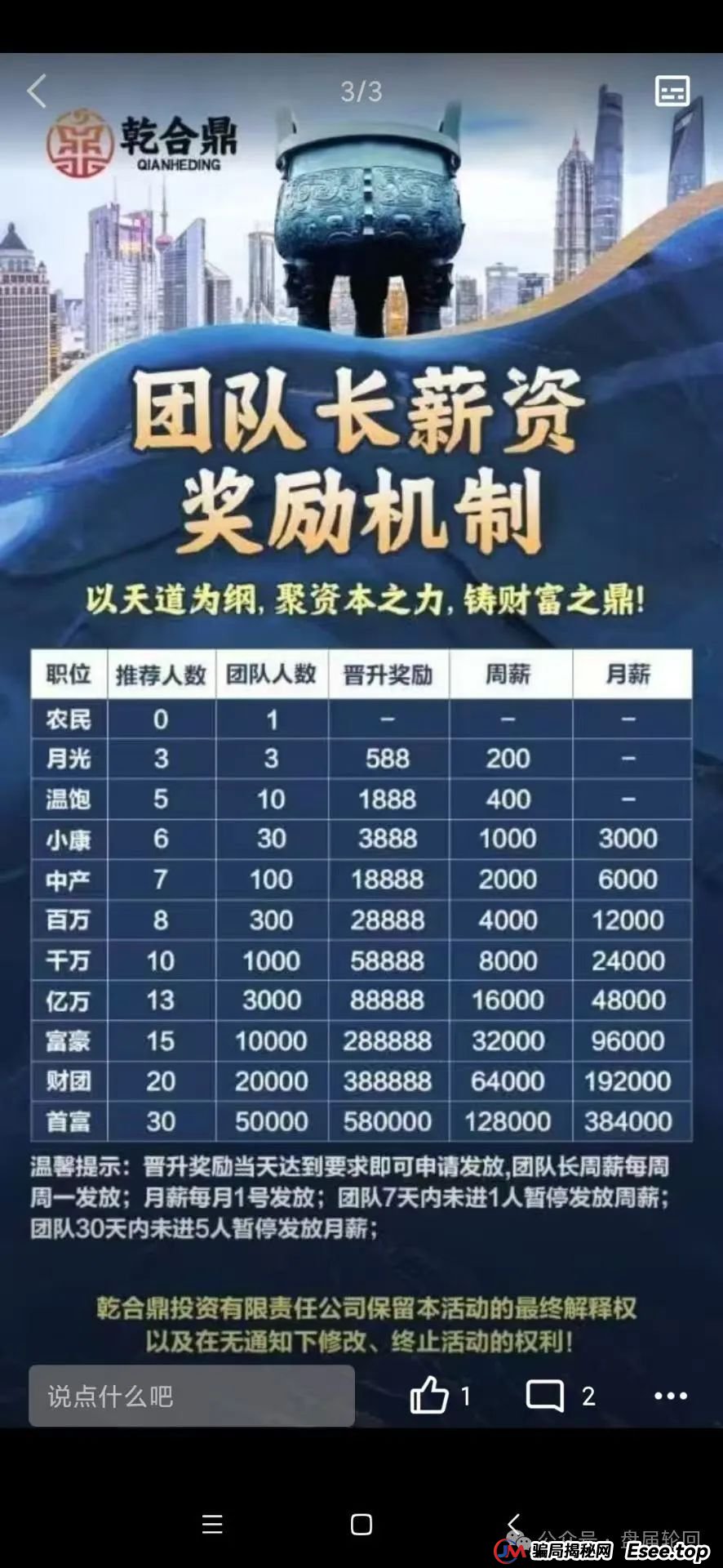 高危预警：兴红资管（乾合鼎）资金盘骗局，发展遇到瓶颈，警惕崩盘风险。