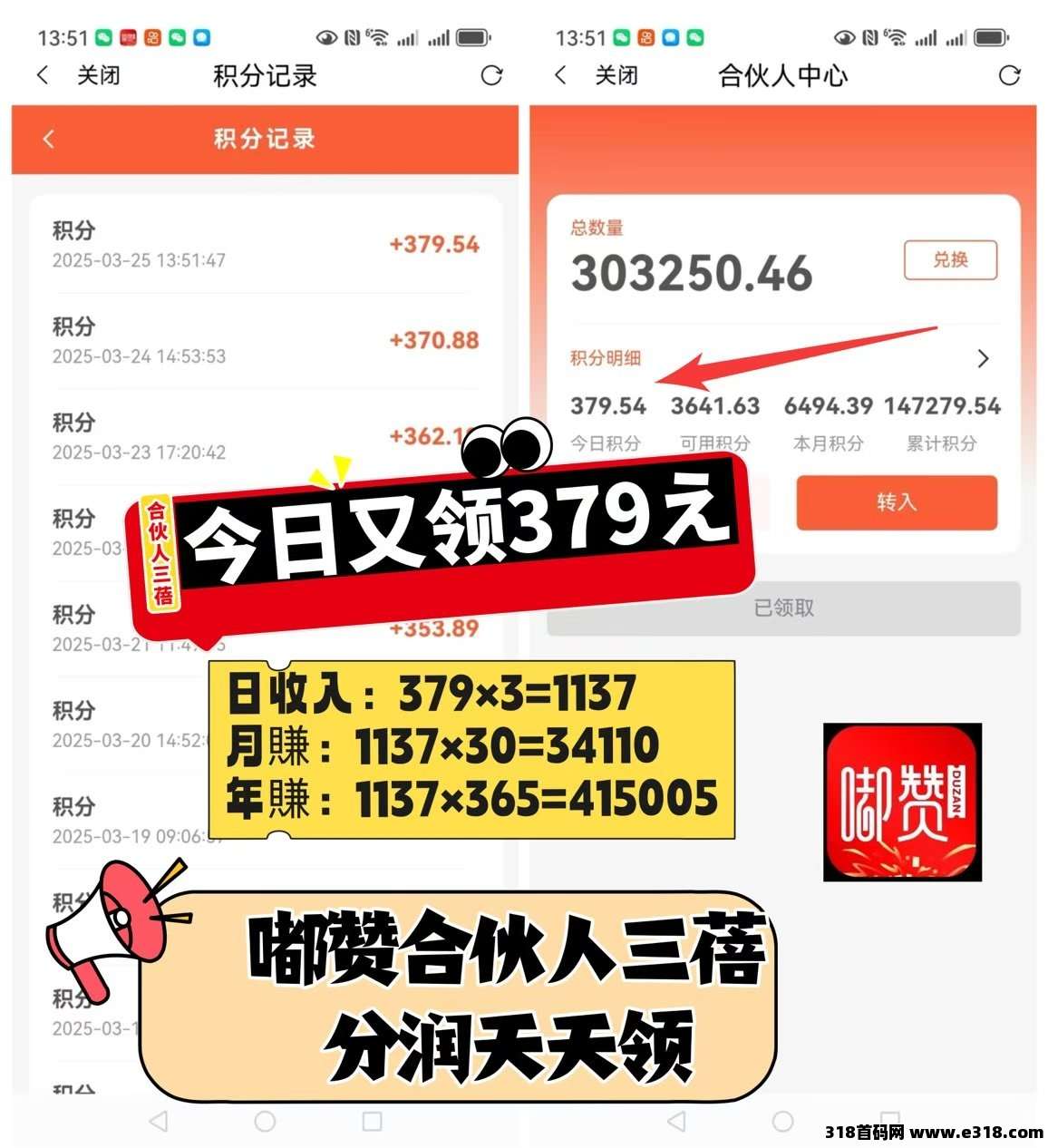 嘟赞，轻松省钱又赚钱，天天领合伙人三倍分润