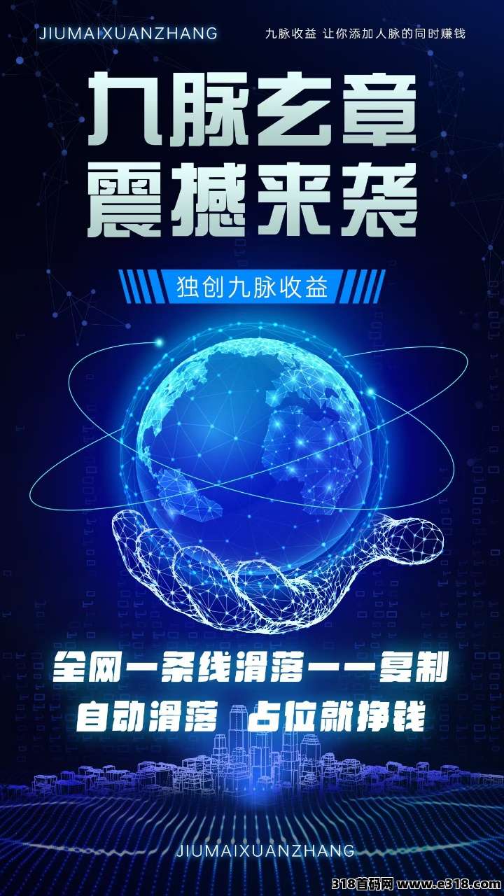 九脉玄章震撼来袭，全网一条线滑落，占位就挣钱，全网首码对接团队长！