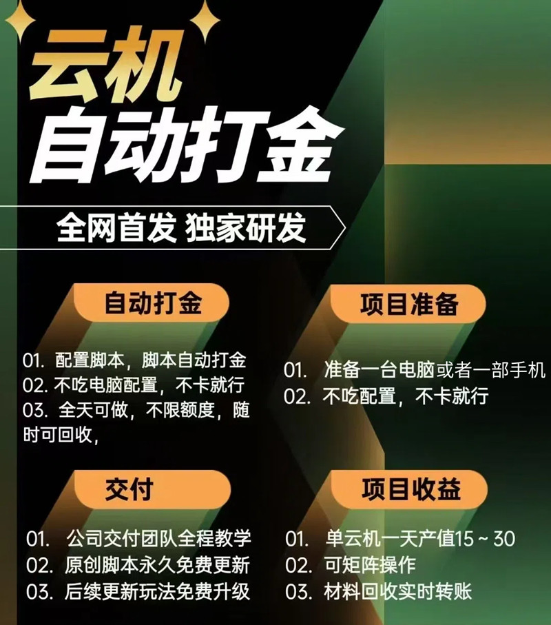 全自动挂机，游戏打金，实操独家项目，一天收益高1000+